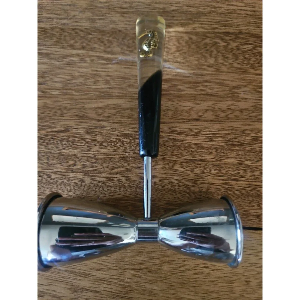 VTG. Metal Double Jigger with Lucite Long Handle Clear Black Ocean Theam
